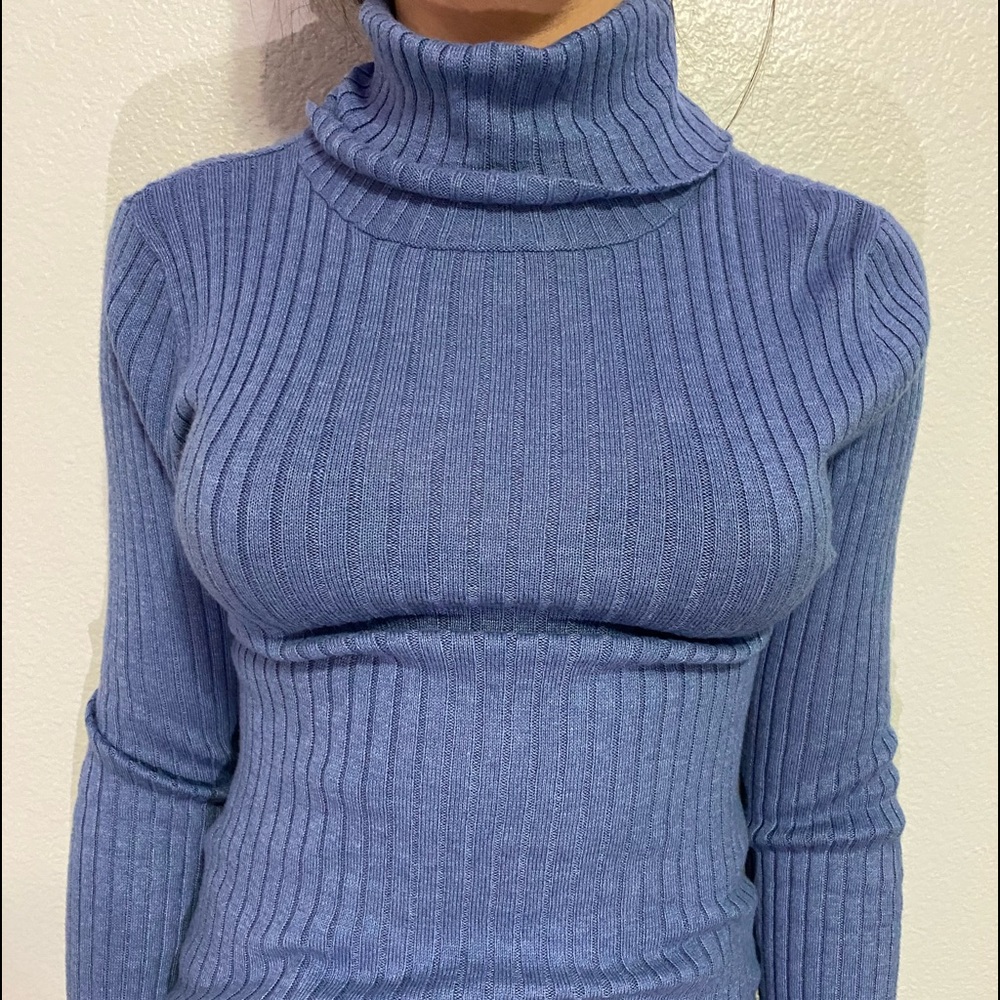 blue turtle neck